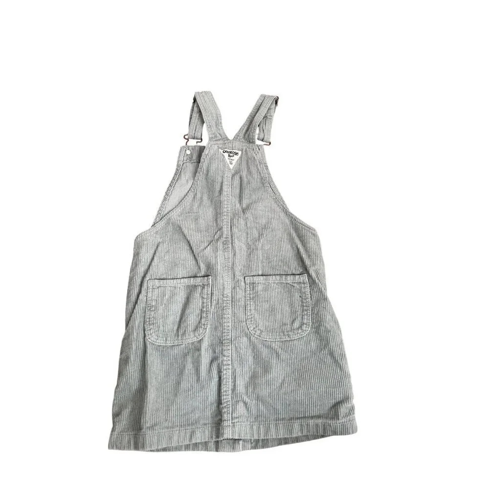 OshKosh Bgosh Girls Size 8 Light Gray Corduroy Overall Dress With Button Front &